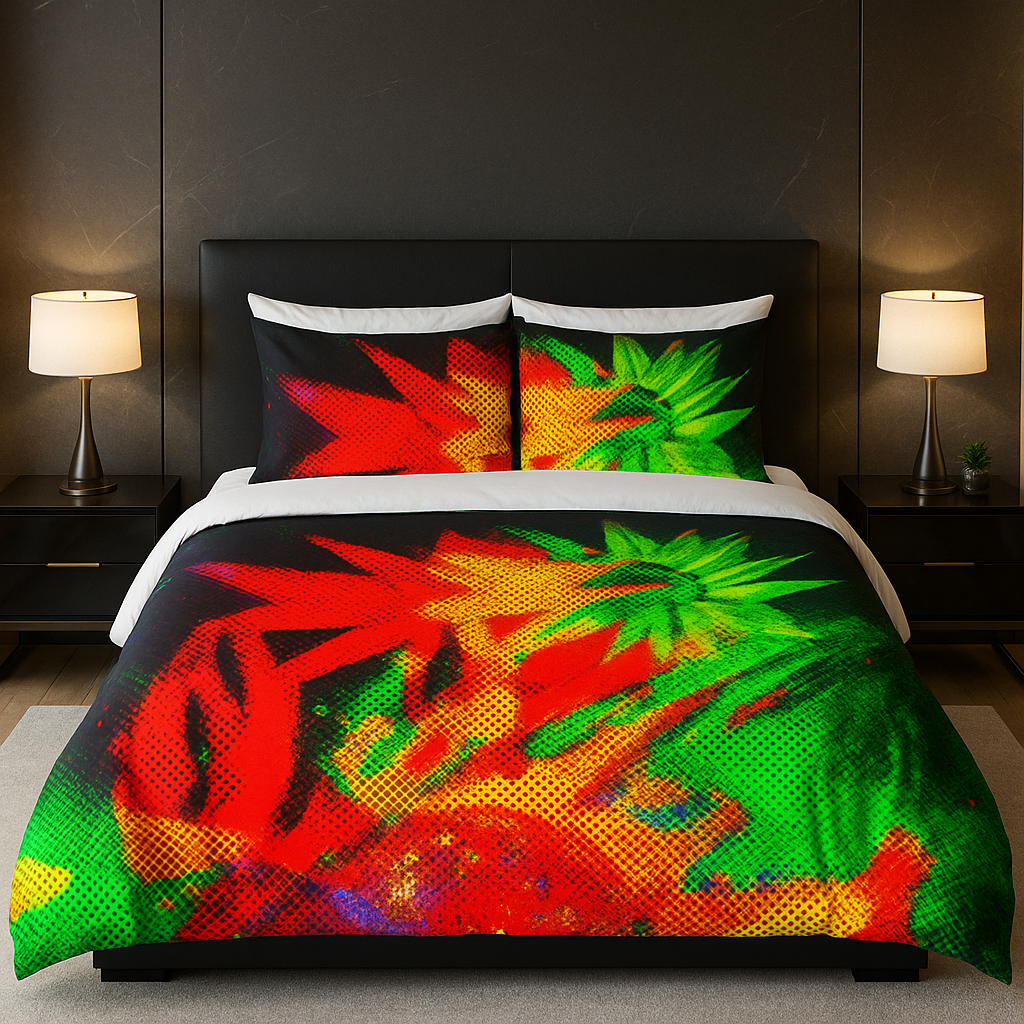 Golden Frequency framed artwork in green interior