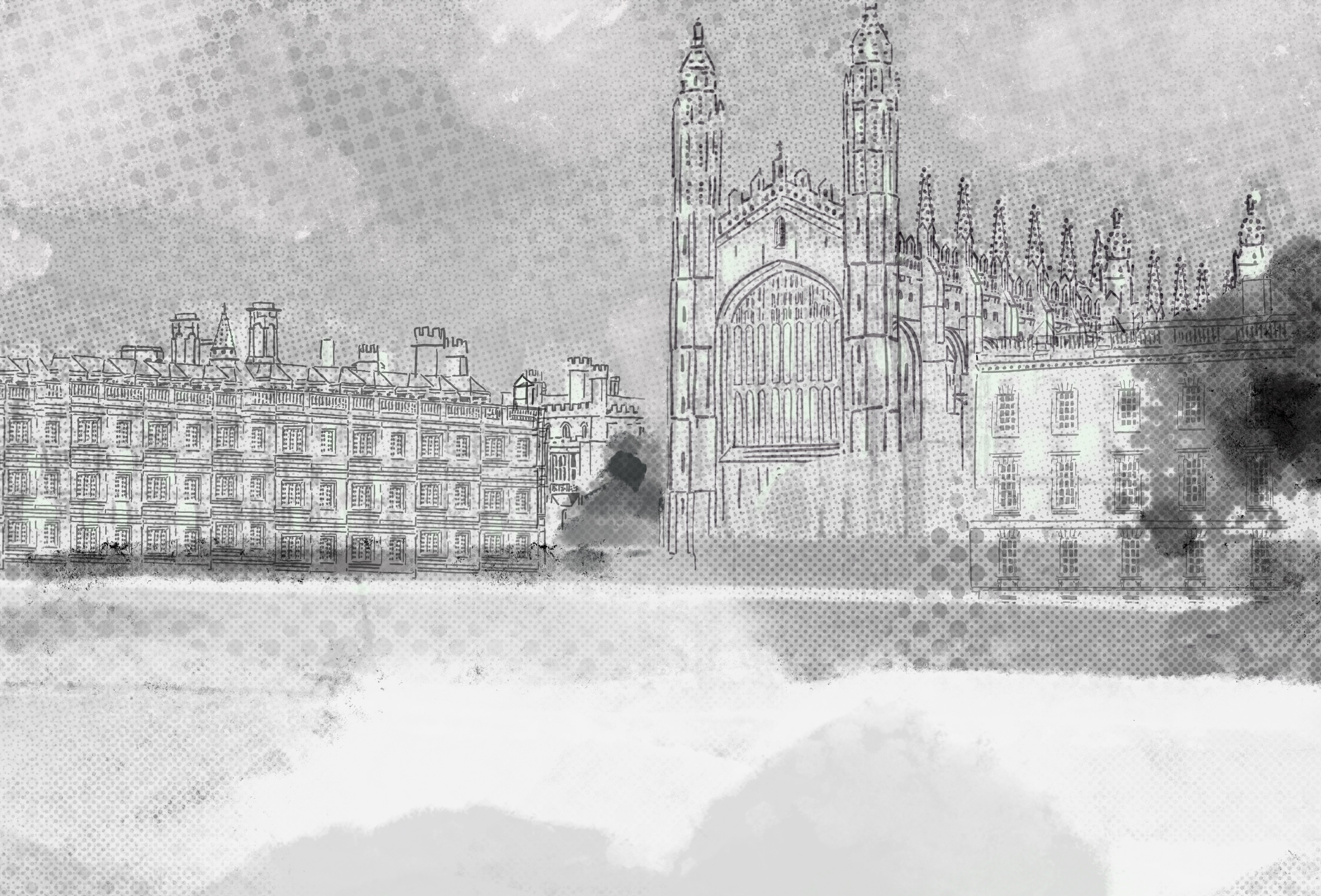 pub portrait & sketch - image of Kings College Cambridge